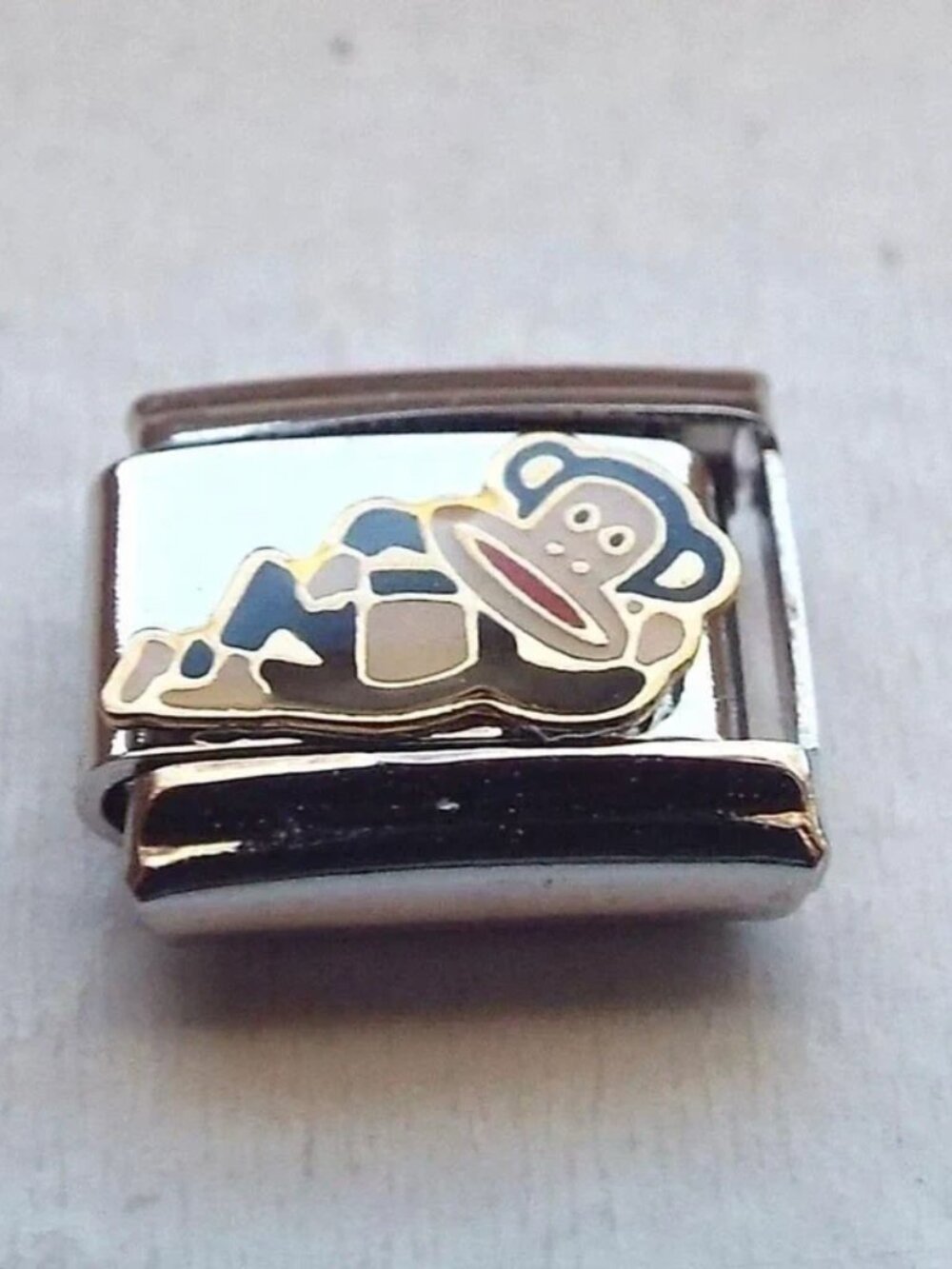 Enamel Julius the monkey 9mm stainless steel Italian charm bracelet link new